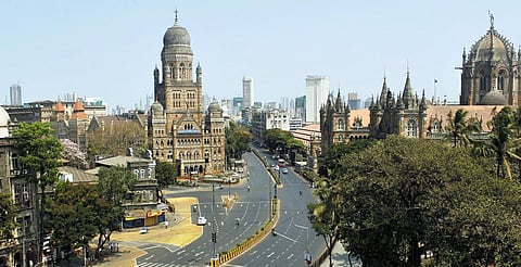 A view shows empty roads near Chhatrapati Shivaji Maharaj Terminus(CSMT) and Brihanmumbai Municipal Corporation (BMC) during amid a nationwide lockdown to limit the spreading of coronavirus in Mumbai. (File photo| ANI)