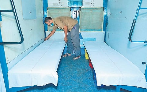 An isolation  bay inside a train coach