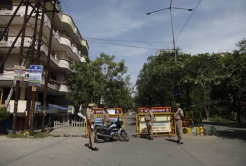 No movement allowed at Vaishali Sector 6 Ghaziabad as Vaishali Sector 6 is one of the identified area as Coronavirus Hotspot and sealed by Uttar Pradesh Government on Thursday. (Photo | Anil Shakya/EPS)