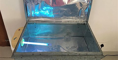 The UV-technology fitted 'trunk' can be used to sanitise various items. (Photo| Twitter/ @SanjayDhotreMP)