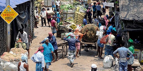 A view of the local vegetable market during the ongoing lockdown amid coronavirus pandemic, in Kolkata. (File photo| ANI)