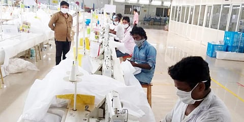 Medical apron kits being stitched. (Photo | EPS)