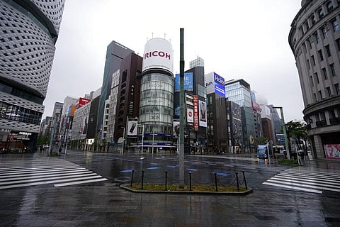 Empty Ginza shopping district is seen at lunch time Monday, April 13, 2020, in Tokyo. Japanese Prime Minister Shinzo Abe declared a state of emergency last week for Tokyo. (Photo | AP)