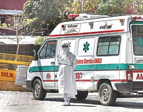 A medical staff wears a PPE kit at Lok Nayak Jai Prakash Narayan Hospital (Photo | EPS)