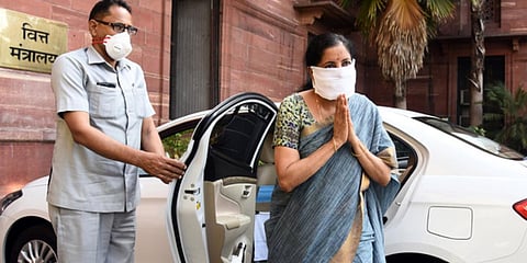 Finance Minister Nirmala Sitharaman at her office during the 20th day of COVID-19 lockdown in New Delhi. (File photo| Parveen Negi, EPS)
