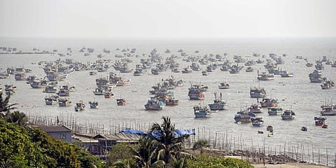 Fishing boats anchored at Uttan dock as during the nationwide lockdown imposed in the wake of coronavirus pandemic, in Mumbai (Photo| ANI)