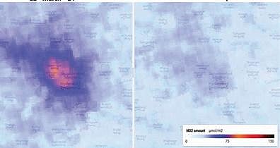 Satellite images of the city before and  after the lockdown