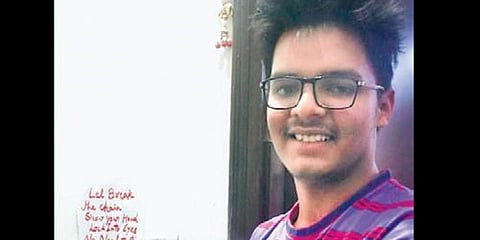 Class XI student Sarthak Jain who has developed a touch-free doorbell. (photo| Special arrangement)