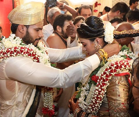 Nikhil Kumaraswamy tied the knot with Revathi. (Photo | EPS)