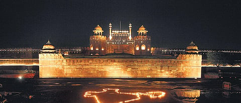 An illuminated Red Fort in New Delhi. (Photo | Anil Shakya, EPS)