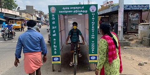 A disinfectant tunnel in Avadi (Photo | EPS)