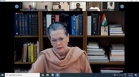 Sonia Gandhi at virtual CWC meet. (Screengrab)