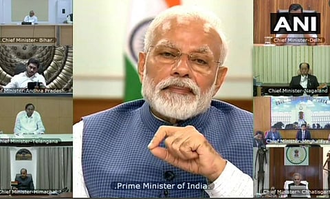Prime Minister Narendra Modi holds meeting with Chief Ministers via video conferencing.
