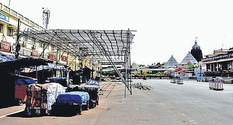 Frame of the shed at construction yard on the Grand Road in Puri. (Photo | EPS)