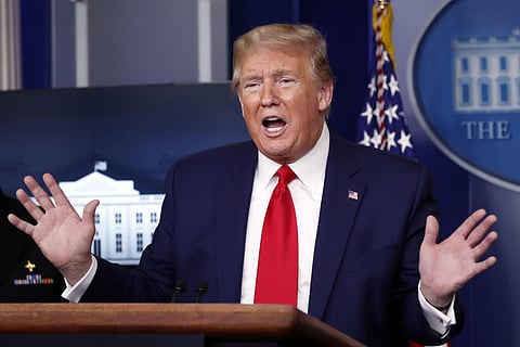 President Donald Trump speaks about the coronavirus in the James Brady Press Briefing Room of the White House, Monday, April 20, 2020, in Washington. (Photo | AP)