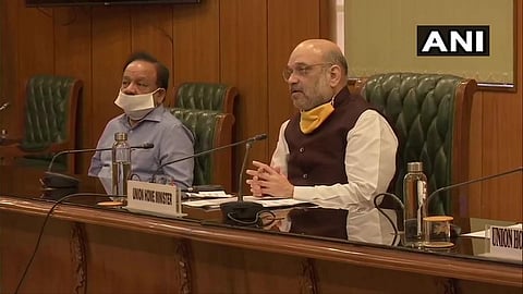 Home Minister Amit Shah interacting with doctors via video conferencing. (Photo | Twitter/ANI)