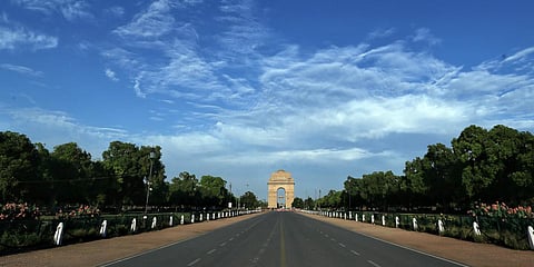 A deserted view of India gate during countrywide lockdown amid coronavirus pandemic, in New Delhi. (Photo| ANI)