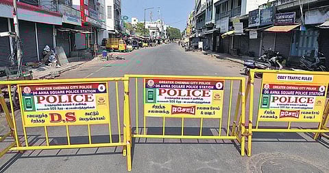Zaam Bazaar in Triplicane, one of the busiest areas in town, wears a deserted look due to lockdown | Martin Louis