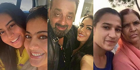 (From L to R): Actress Kajol with her daughter, Actor Sanjay Dutt with his daughter and Hockey player Rani Rampal with her mother.