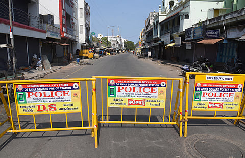 Zam Bazaar in Triplicane one of the busiest place in the city wears a deserted look during a nationwide lockdown in the wake of coronavirus. (Photo | Martin Louis/EPS)