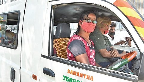 Samantha Reddy transporting groceries for the transgender community during the lockdown in Hyderabad  | R V K RAO