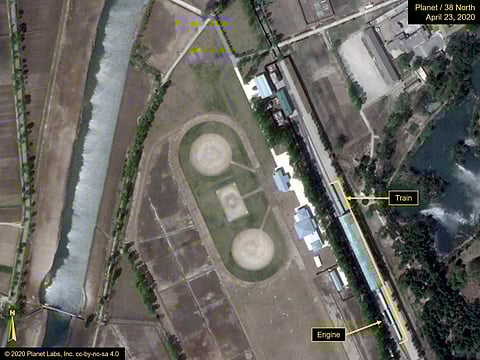 This Thursday, April 23, 2020, satellite image provided by Planet Labs and annotated by 38 North, a website specializing in North Korea studies, shows the Leadership Railway Station in Wonsan, North Korea. (Photo | AP)