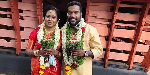 'Kammattipadam' actor Manikandan Achari with his wife Anjali.