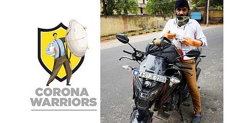 Priest Ramachandra Dixith on his way to deliver medicines to a patient in Mysuru on Sunday | Udayshankar S