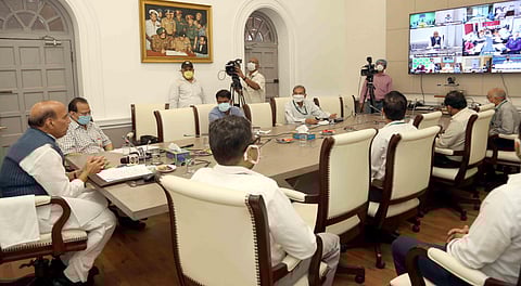 Rajnath Singh during a review meeting. (Photo | MoD)