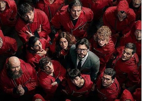 Cast of 'Money Heist' with Alvaro Morte. (Photo | Instagram)