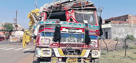 The victims were sleeping on roadside when this truck ran over them. (Photo | EPS)