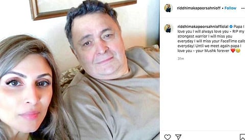 The late actor's daughter Riddhima Kapoor Sahni took to Instagram with a heartfelt message for her father. (Photo | Instagram)