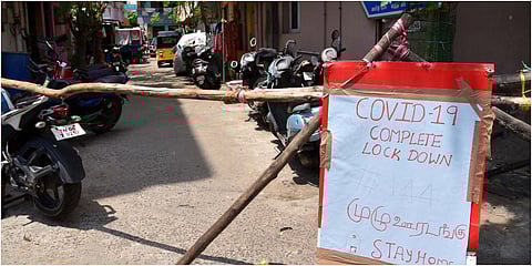 Kailasapuram 2nd Street in Chennai's Mylapore has been closed to prevent COVID-19 spread. (Photo| R Satish Babu, EPS)