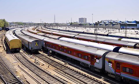 Passenger trains halt at Basin Bridge Railway Yard on day 11 of lockdwon in Chennai on Saturday. (Photo | Debadatta Mallick/EPS)