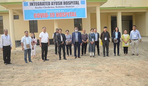 Minister of health and family welfare, Pangnyu, and others during his visit to a COVID-19 hospital. (Photo | MyGov Nagaland, Twitter)