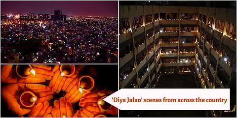 After Prime Minister Narendra Modi urged people to light lamps to express unity in fight against the novel coronavirus, people across India used lamps, diyas and flashed moblie lights for nine minutes at 9pm on Sunday. (Photo | PTI)