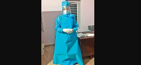 Dr Sarada at PPE kits manufacturing unit in Tenali (Photo | EPS)