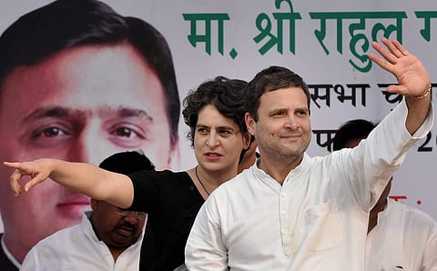 Priyanka and Rahul Gandhi campeigning in Uttar Pradesh.(Photo | PTI)