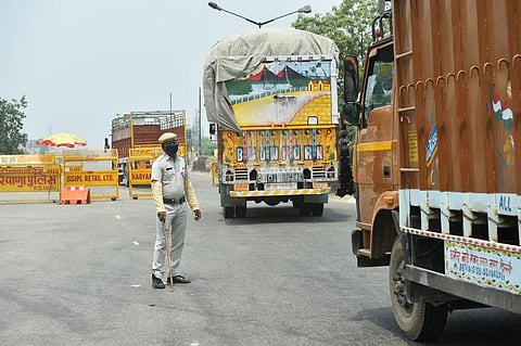 The Bangladesh-bound trucks move towards the Petrapole border crossing in North 24 Parganas through Nadia's Chakdaha. (Photo | PTI)