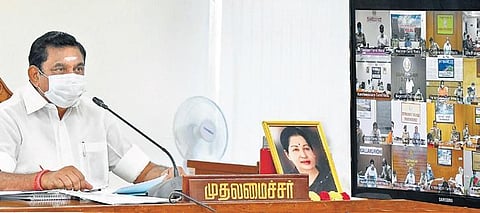 Chief Minister Edappadi K Palaniswami chairing a review meeting with officials on precautionary measures,  at the Secretariat. (File Photo | EPS)