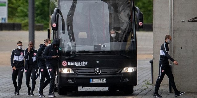 TEAM ARRIVALS: The teams will arrive in several coaches to ensure each occupant is sitting 1.5 metres (five feet) apart. Everyone in the vehicles must wear masks. (Photo | AP)