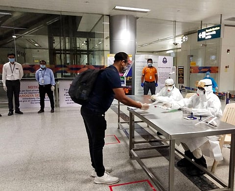 The passengers who arrived on Vande Bharat Mission Evacuations were serviced through the fully sanitized International Arrivals of the Main Passenger Terminal of GMR Hyderabad International Airport. (Photo | EPS)