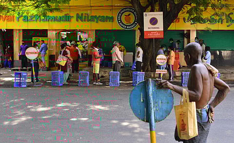 People stand in queue to buy essential commodities. (File photo| Debadatta Mallick, EPS)