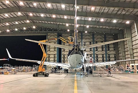 An aircraft being repaired at a hangar of Air Works company | express