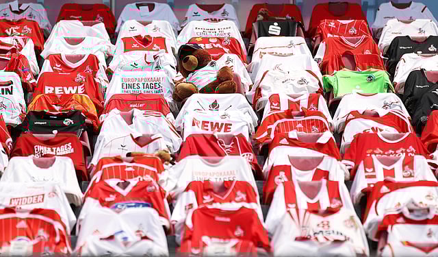 Shirts of the fans hang over the seats prior to the Bundesliga match between 1. FC Cologne and FSV Mainz 05 in Cologne on Sunday. (Photo | AP)