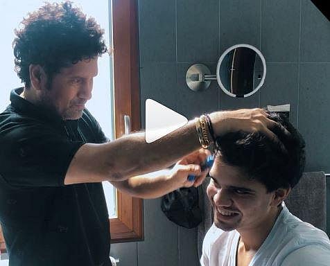 Tendulkar helped Arjun get a new haircut and he also thanked daughter Sara for helping them during the process.