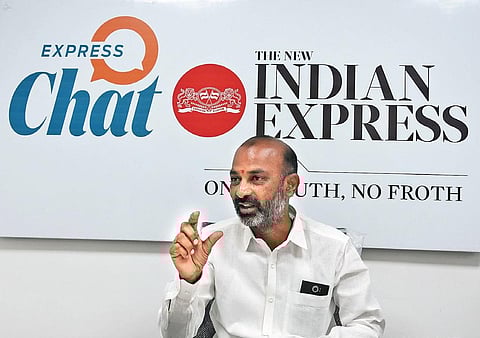 BJP Telangana president Bandi Sanjay Kumar during Express chat at TNIE office in Hyderabad. (File Photo | RVK RAO, EPS)