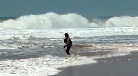 A view from Paradip as India Meteorological Department (IMD) has issued a warning to suspend all fishing activity in Bengal and Odisha till May 20. (Photo| ANI)