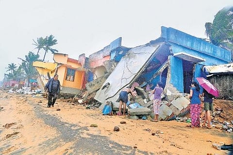 Many houses are getting battered and swallowed by violent waves. Scenes from Kochu Thoppu, a fishing village in Valiyathura , Vincent Pulickal