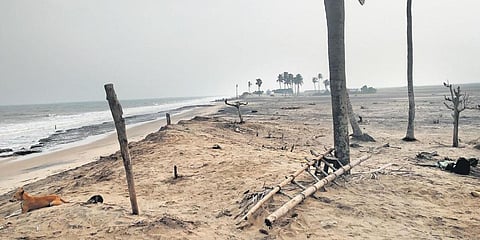 A beach in Kendrapara district wears a deserted look on Monday. (Photo| EPS)
